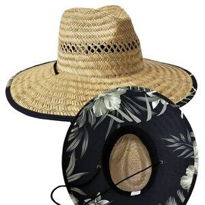 Santa Barbara Safari Rush Tropical Hibiscus Print Woven Straw Hat